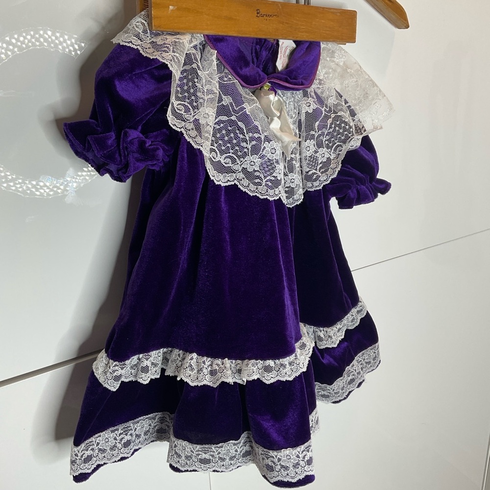 Little Princess Vintage Fancy girl’s dress Purple Velvet Dress with Lace Trim